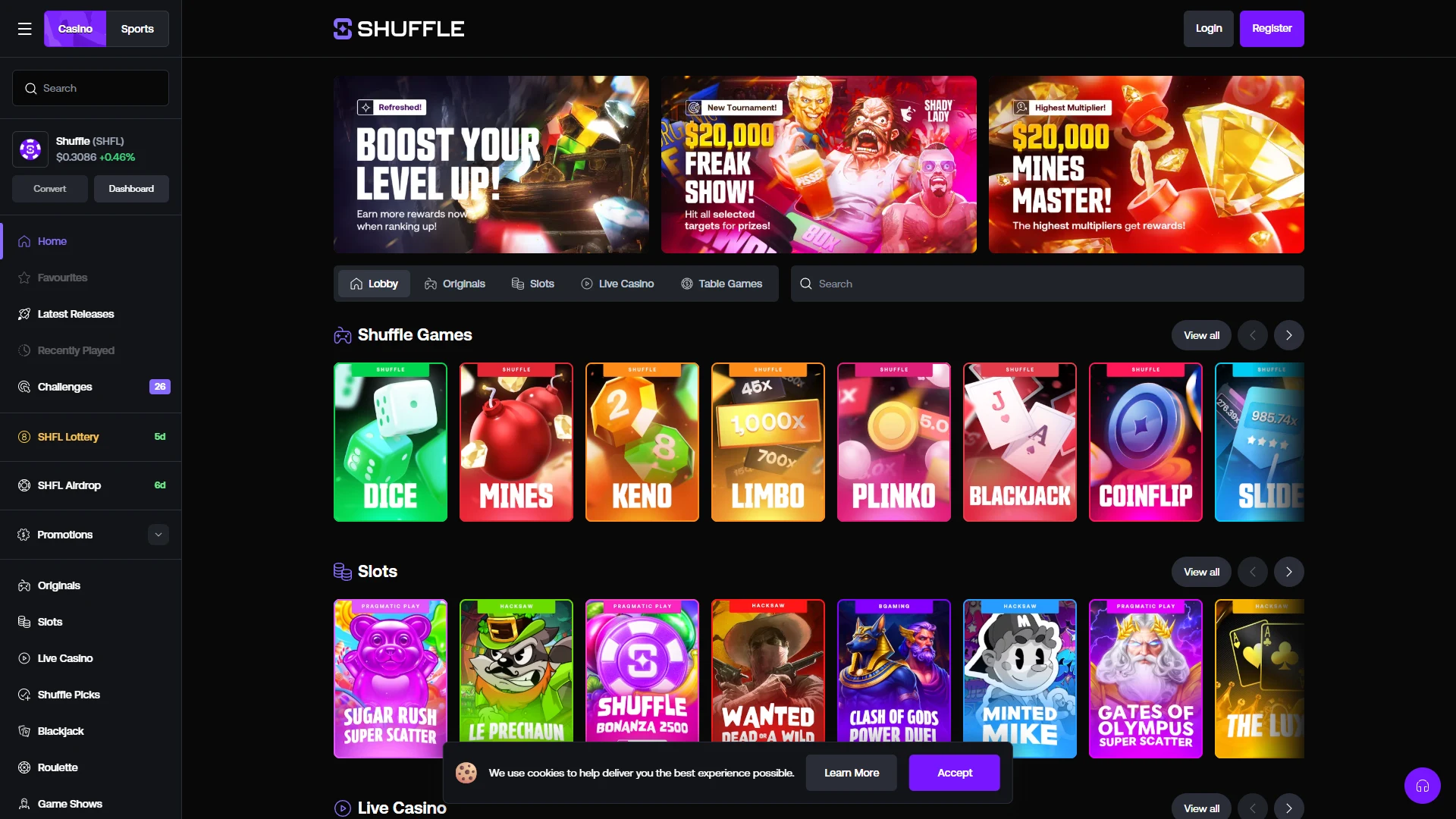 Shuffle homepage